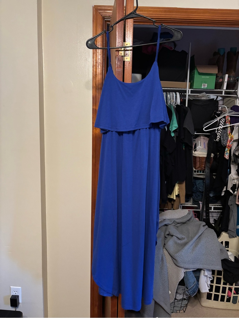 Cobalt Blue Layered Spaghetti-Strap Midi Dress